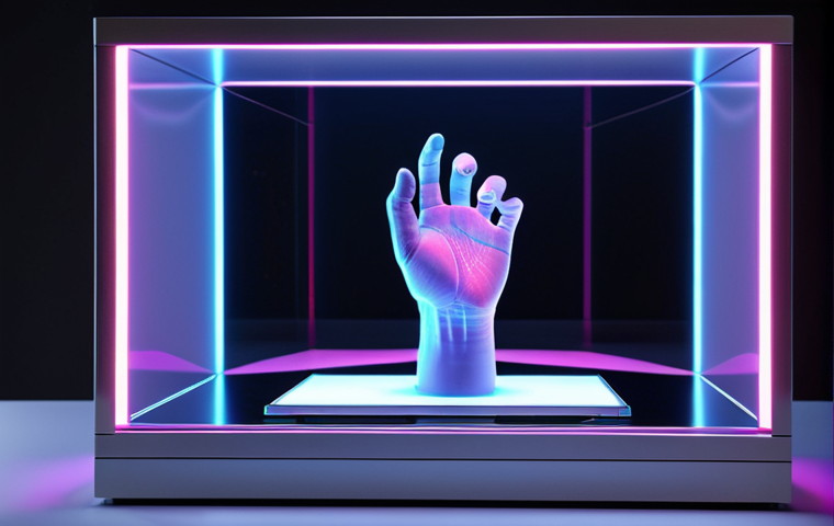 **Prompt:** A sleek, futuristic holographic display showcasing a 3D product model in a brightly lit studio setting. Focus on the clarity and detail of the hologram, highlighting the advanced technology. Emphasis on high resolution and vivid colors with interactive features (gestures, voice) being highlighted. This image demonstrates the professional application.