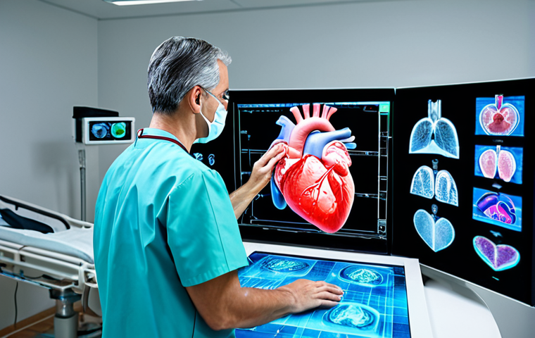 Holographic Medical Visualization**

"A professional doctor in a modern, well-lit hospital room examines a detailed holographic projection of a human heart, fully clothed in scrubs, appropriate attire, safe for work, perfect anatomy, correct proportions, natural pose, professional lighting, high quality, focused on the holographic heart, diagnostic tools visible in the background, family-friendly, modest environment."

**