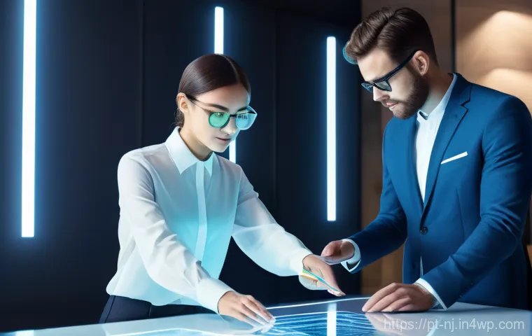 홀로그램 디스플레이의 산업별 응용 사례 - **Prompt 1: Futuristic Collaborative Workspace with Holographic Display**
"A bright, modern offi...