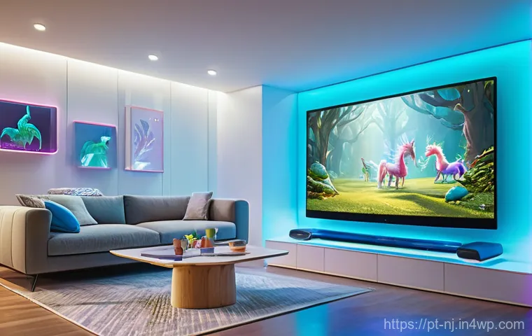홀로그램 디스플레이와 보안 기술 - **Prompt 1: Futuristic Family Entertainment with Interactive Holograms**
"A cozy, brightly lit l...
