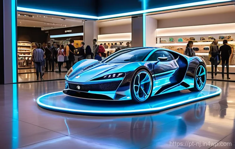 홀로그램 디스플레이의 글로벌 시장 동향 - **Holographic Retail Experience:** A dynamic, eye-catching holographic display showcasing a futurist...