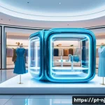 Home 21 홀로그램 디스플레이의 비즈니스 모델 - **Holographic Retail Experience:** A vibrant and modern shopping mall interior, showcasing a high-en...