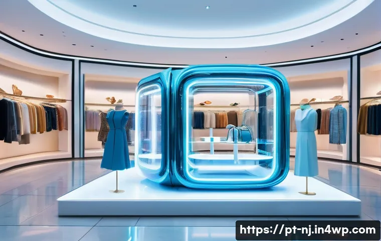 홀로그램 디스플레이의 비즈니스 모델 - **Holographic Retail Experience:** A vibrant and modern shopping mall interior, showcasing a high-en...