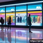 Home 20 홀로그램 디스플레이의 다양한 형태 분석 - A futuristic cityscape at night featuring a large holographic advertisement display in a busy Brazil...