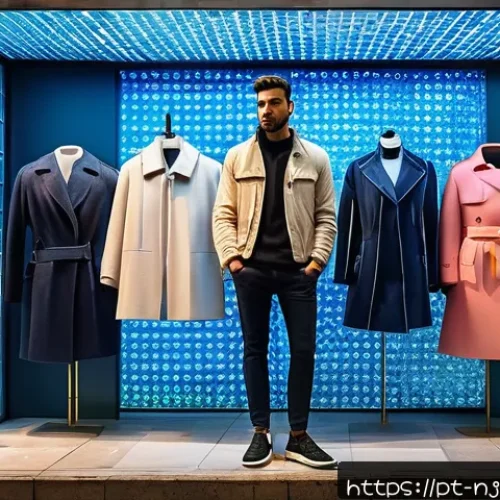 Home 30 홀로그램 디스플레이와 광고의 혁신 - A futuristic retail store window in Lisbon, Portugal, featuring an interactive hologram of a fashion...