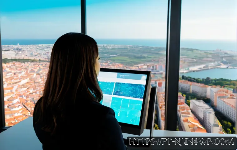 Home 17 홀로그램 디스플레이와 실시간 데이터 시각화 - Photorealistic modern operations center in Lisbon, Portugal, a focused Portuguese analyst viewing a ...